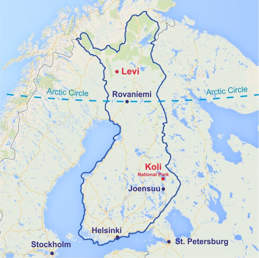 Рованиеми xəritədə Finlandiya