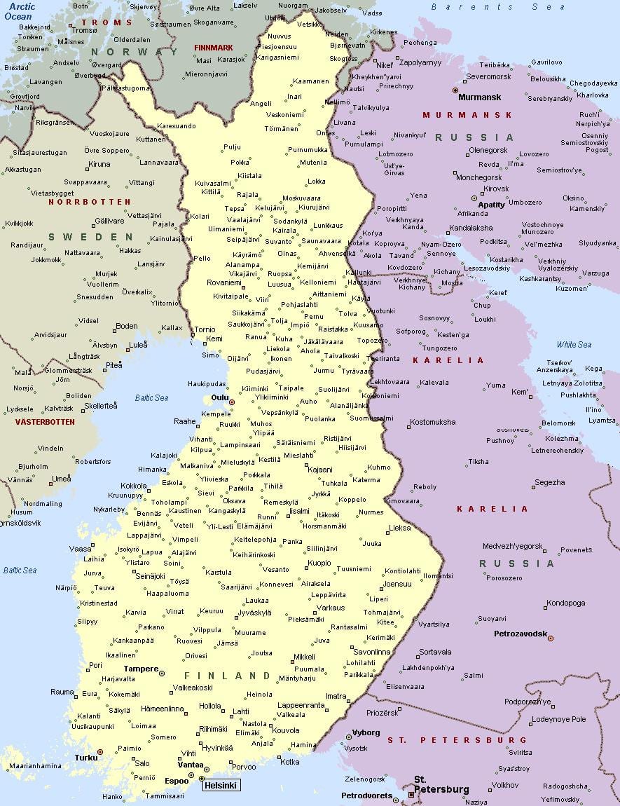 Finlandiya kartı ilə şəhərləri