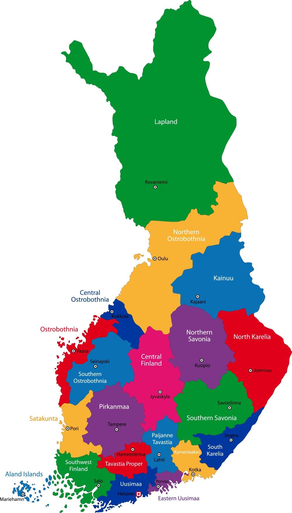 Finlandiya əyalətlərində xəritə