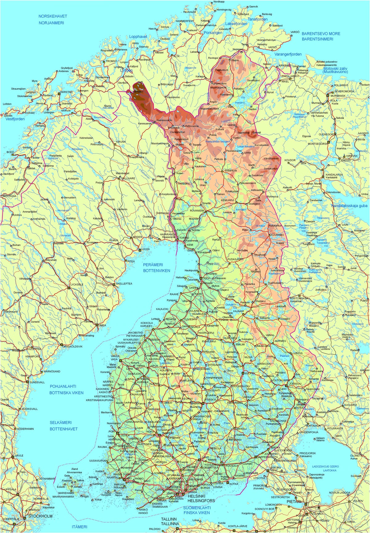 Kart Finlandiya yollar